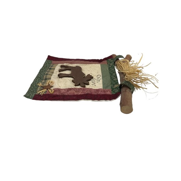 Woodland Rustic Log Cabin Fabric and Wood Wall Hanging Moose Cabin Fever - Picture 4 of 5